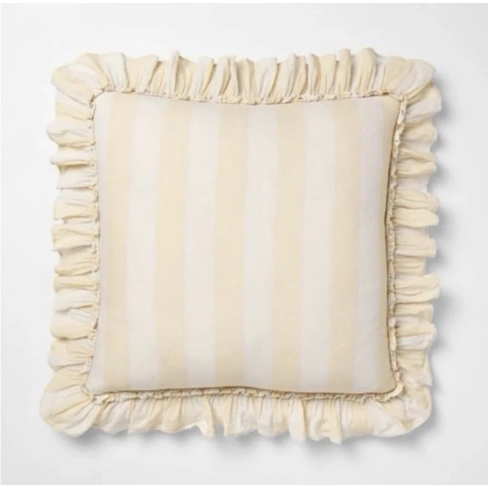 Threshold Studio McGee Square Pillow Big Stripe Ruffle Yellow 20x20 NEW